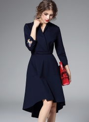 Women's Elegant V Neck 3/4 Sleeve High Low Party Dress