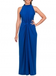 Women's Solid Halter Sleeveless Knot front Maxi Dress