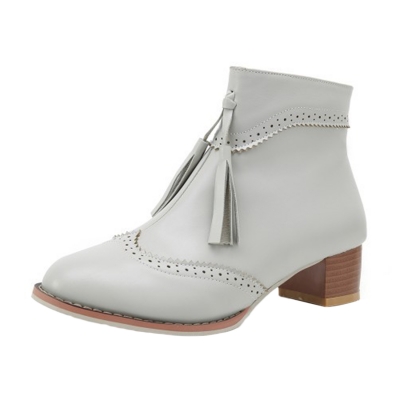 Women's Vintage Solid Block Heels Boots with Tassel YOYOTSHOP.com