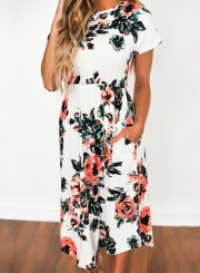 Women's Short Sleeve Floral Midi Dress