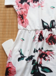 Women's Short Sleeve Floral Midi Dress