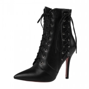 Women's Solid Pointed Toe Lace up Stiletto Heels Boots