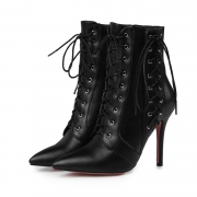 Women's Solid Pointed Toe Lace up Stiletto Heels Boots