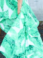 Women's Sleeveless Ruffle Green Leaf Irregular Maxi Dress