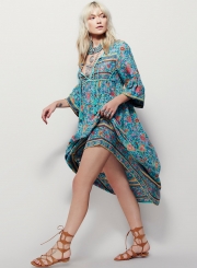 Women's Fashion Floral Long Sleeve Loose Fit Maxi Dress