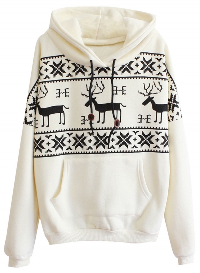 Women's Christmas Deer Kangaroo Pocket Pullover Hoodie