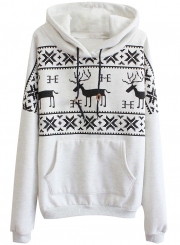 Women's Christmas Deer Kangaroo Pocket Pullover Hoodie