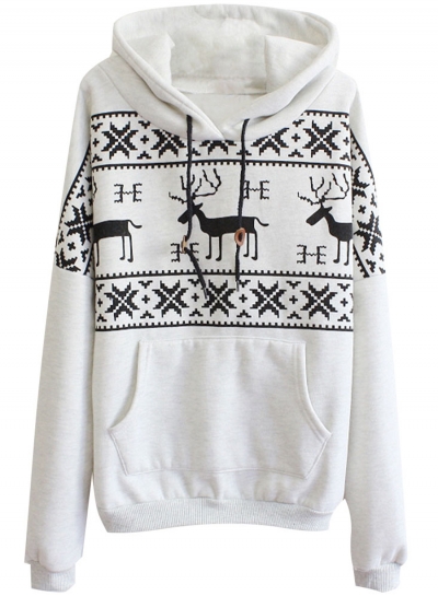 Women's Christmas Deer Kangaroo Pocket Pullover Hoodie YOYOTSHOP.com