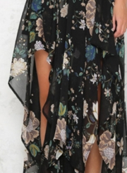 Women's Spaghetti Strap V Neck Floral Print High Slit Maxi Dress