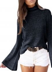 Women's Solid High Neck Back Lace-up Knit Sweater