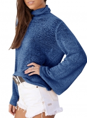 Women's Solid High Neck Back Lace-up Knit Sweater