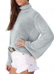 Women's Solid High Neck Back Lace-up Knit Sweater