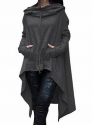 Women's Fashion Solid Long Sleeve Loose Irregular Hoodie