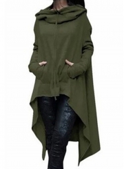 Women's Fashion Solid Long Sleeve Loose Irregular Hoodie