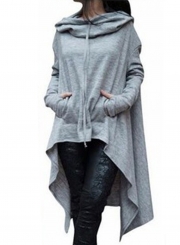 Women's Fashion Solid Long Sleeve Loose Irregular Hoodie