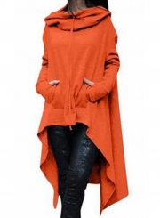 Women's Fashion Solid Long Sleeve Loose Irregular Hoodie