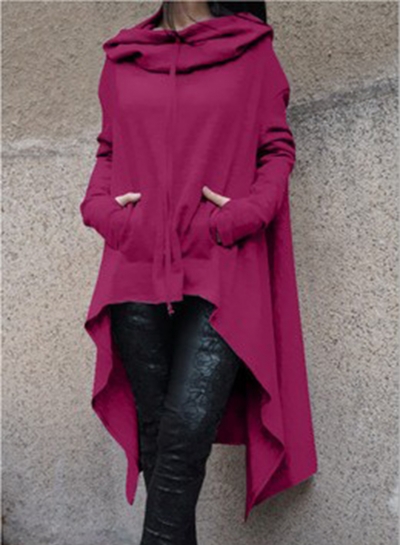 Women's Fashion Solid Long Sleeve Loose Irregular Hoodie lonhooker.com