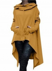 Women's Fashion Solid Long Sleeve Loose Irregular Hoodie