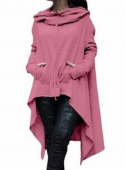 Women's Fashion Solid Long Sleeve Loose Irregular Hoodie