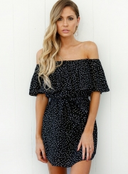 Women's Polka Dot Slash Neck Off Shoulder Dress