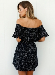 Women's Polka Dot Slash Neck Off Shoulder Dress