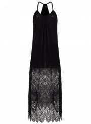 Women's Spaghetti Strap V Neck Sleeveless Lace Maxi Beach Dress