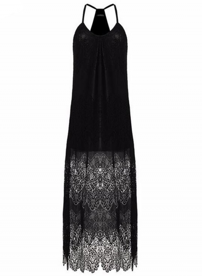 Women's Spaghetti Strap V Neck Sleeveless Lace Maxi Beach Dress lonhooker.com