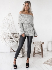 Women's Fashion off Shoulder Long Sleeve Loose Fit Knit Sweater