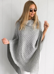 Women's Casual Asymmetric High Neck Solid Pullover Sweaters