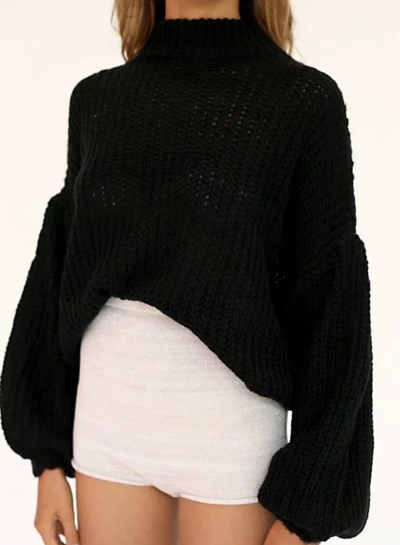 Women's Casual Round Neck Long Sleeve Solid Pullover Sweaters zecalaba.com