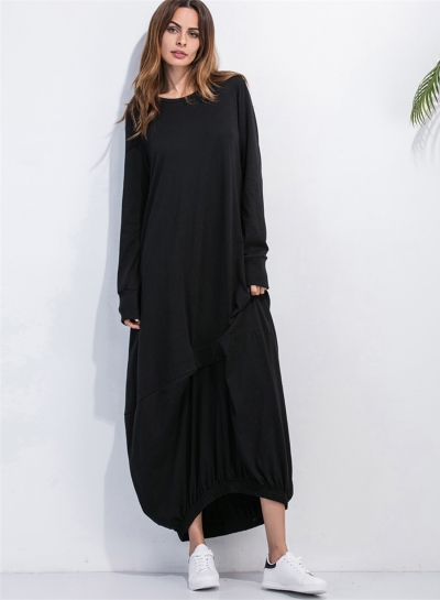 Women's Long Sleeve Loose Fit Solid Maxi Dress zecalaba.com