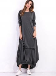 Women's Long Sleeve Loose Fit Solid Maxi Dress