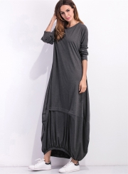 Women's Long Sleeve Loose Fit Solid Maxi Dress