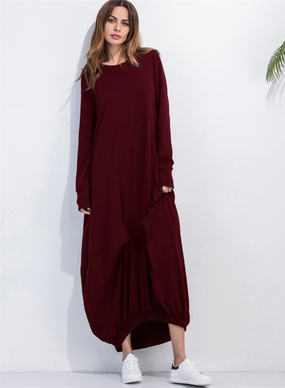 Women's Long Sleeve Loose Fit Solid Maxi Dress zecalaba.com