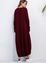 Women's Long Sleeve Loose Fit Solid Maxi Dress