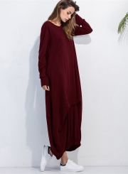 Women's Long Sleeve Loose Fit Solid Maxi Dress