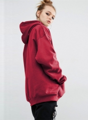 Women's Solid Loose Fit Kangaroo Pocket Pullover Hoodie