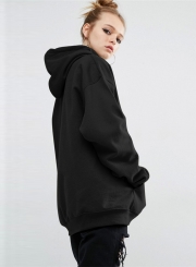 Women's Solid Loose Fit Kangaroo Pocket Pullover Hoodie