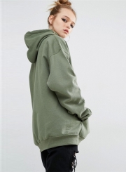 Women's Solid Loose Fit Kangaroo Pocket Pullover Hoodie