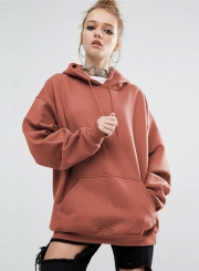 Women's Solid Loose Fit Kangaroo Pocket Pullover Hoodie