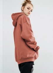 Women's Solid Loose Fit Kangaroo Pocket Pullover Hoodie