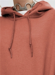 Women's Solid Loose Fit Kangaroo Pocket Pullover Hoodie