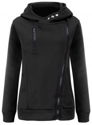 Women's Casual Long Sleeve Zipper Solid Hoddies