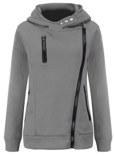 Women's Casual Long Sleeve Zipper Solid Hoddies lonhooker.com