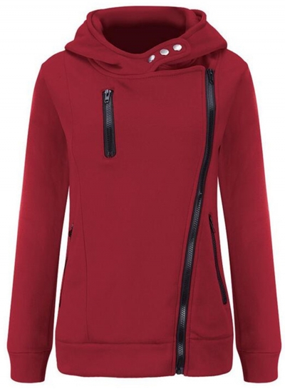 Women's Casual Long Sleeve Zipper Solid Hoddies lonhooker.com