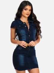 Women's Short Sleeve Bodycon Denim Mini Dress