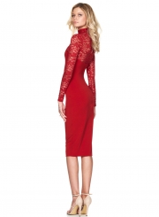 Women's Fashion Mock Neck Long Sleeve Lace Bodycon Dress