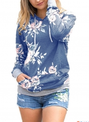 Women's Fashion Floral Long Sleeve Pullover Hoodie with Pocket