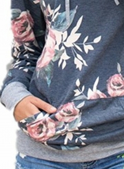 Women's Fashion Floral Long Sleeve Pullover Hoodie with Pocket