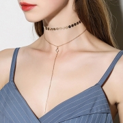 Women's Lariat Sequins Pendant Long Chain Choker Necklace